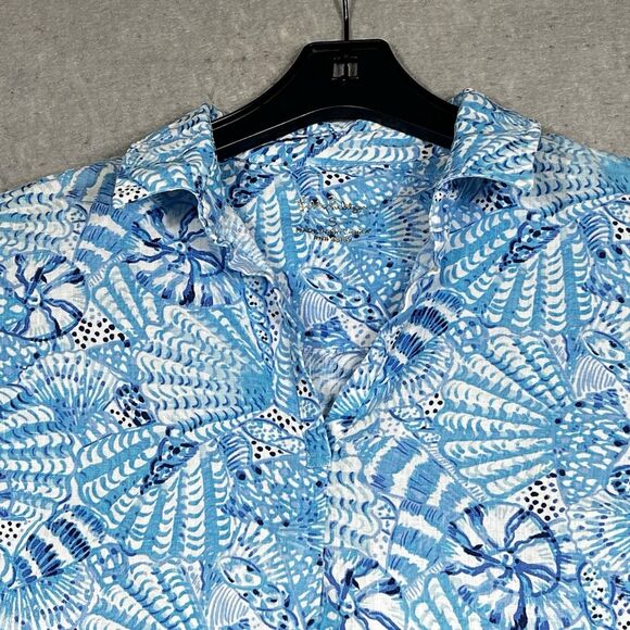 Lilly Pulitzer Pilar Linen Beach Shirt Dress Womens Small Amalfi Blue Seashore - Picture 2 of 15
